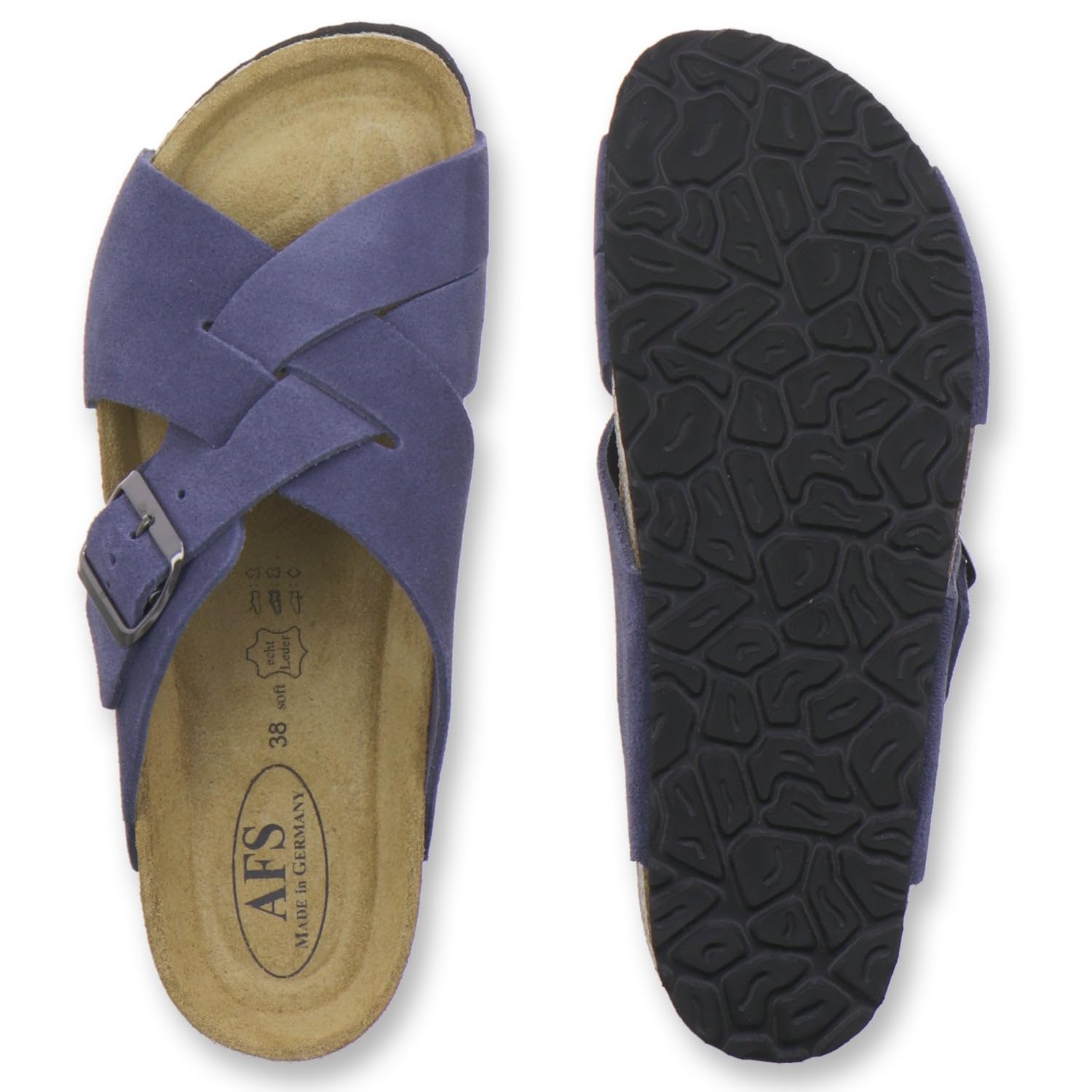 AFS-Schuhe 2141 Sandalias de mujer de piel auténtica, sandalias de verano con hebilla grande, hechas a mano en Alemania