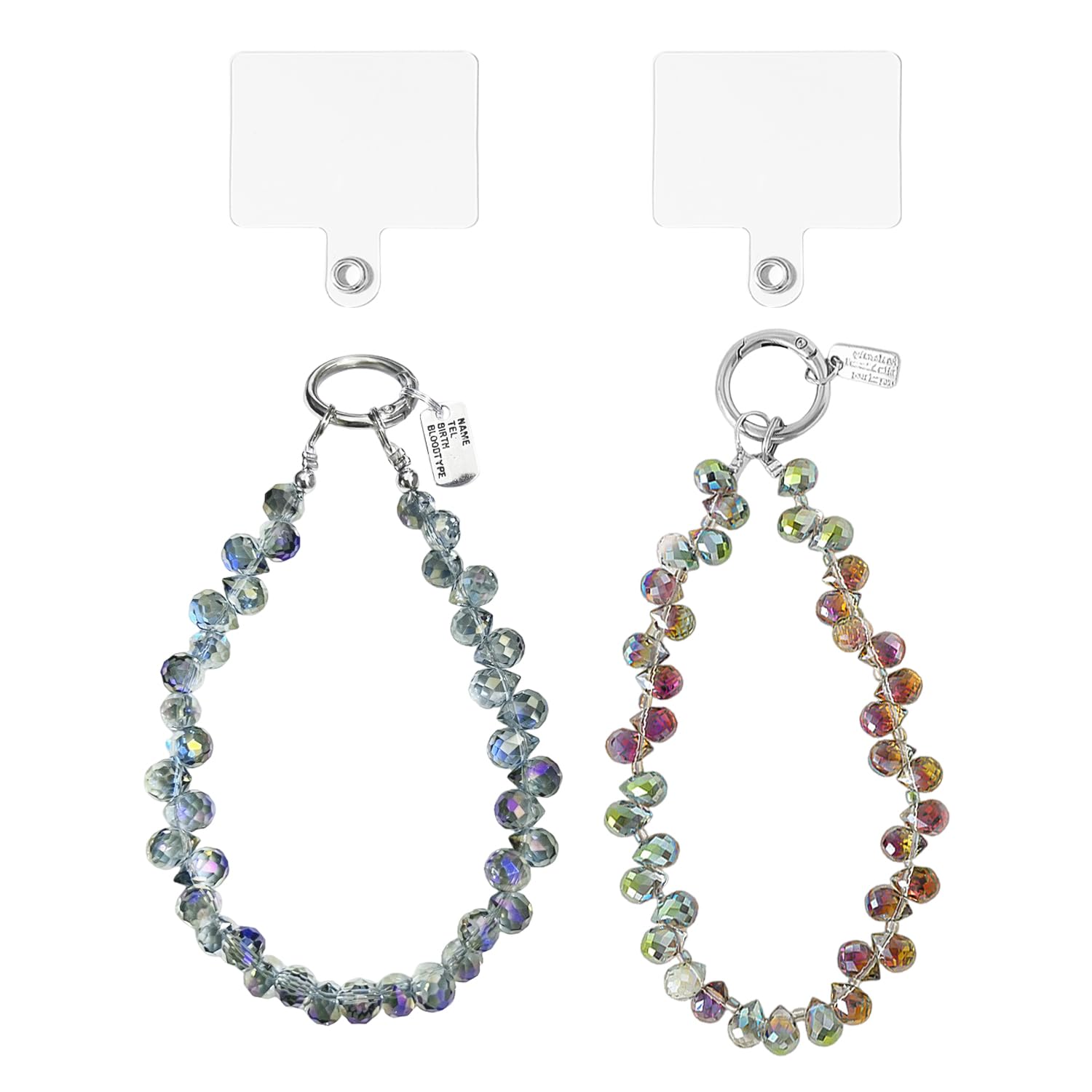 Eowvisn Women's Amber 2 Pieces Of Shiny Crystal Mobile Phone Chain, 2 Pieces Of Transparent Clip, Beaded Mobile Phone Lanyard, Keychain, Wristband.