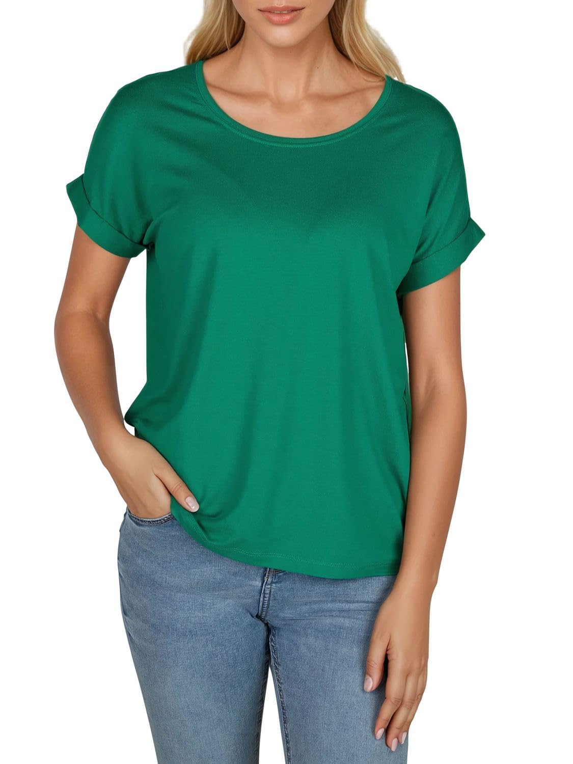 Only Moster Lot de 2 t-shirts à col rond et manches courtes pour femme Coupe droite Rayures bleues Rose Vert Noir XS S M L XL XXL