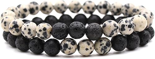 Miniatura 10 de FORUBUS 2 pulseras elásticas con cuentas de roca de lava, pulsera de cuentas de piedra natural turquesa de ojo de tigre, utilizada como difusor de