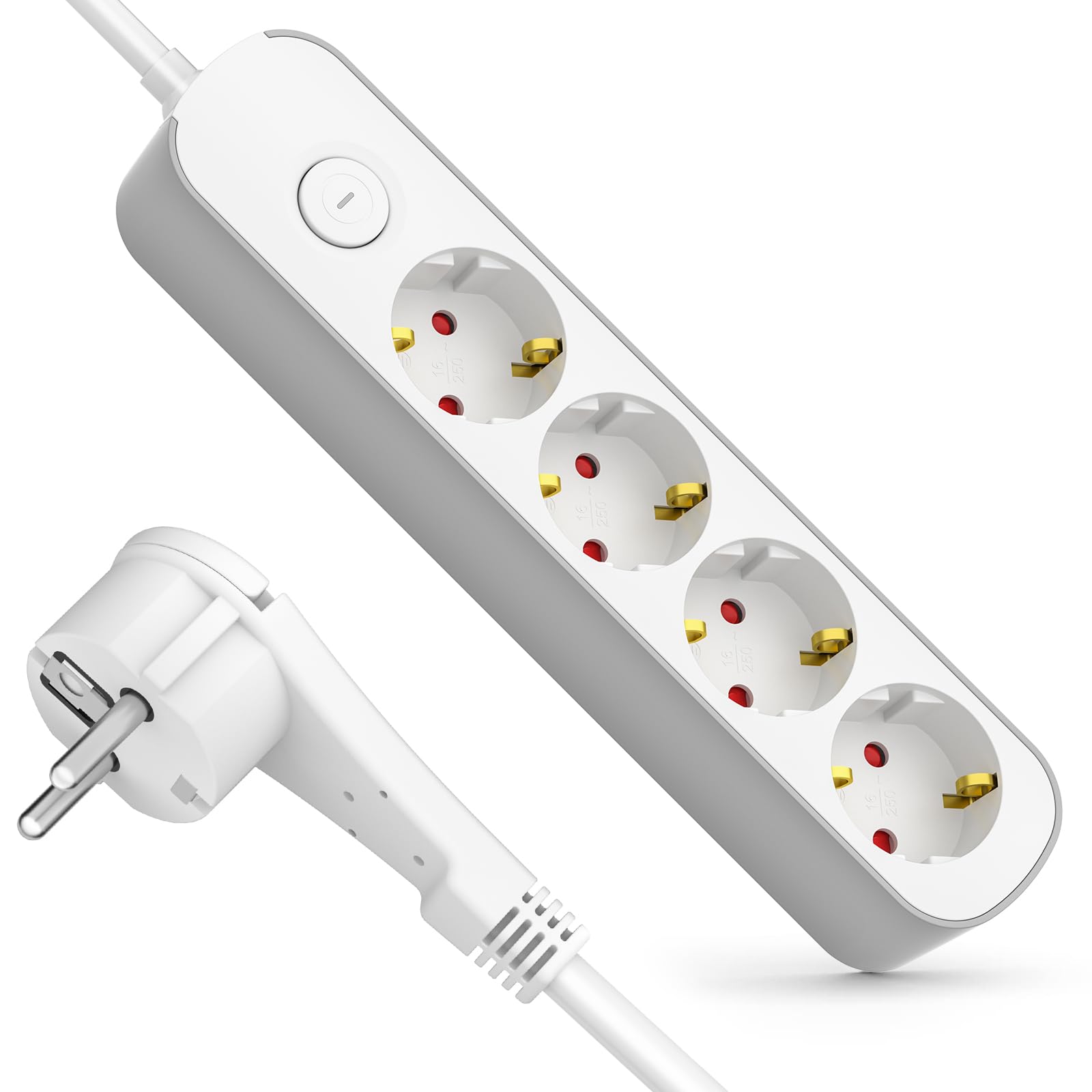 Steckdosenleiste 4-Fach, Mehrfachsteckdose mit Schalter 3M, Flacher Stecker Steckdose mit Kindersicherung, 4Fach Steckdosenleiste für Haushaltsgeräte Computer Handy-Ladung Büro Schlafzimmer Familie