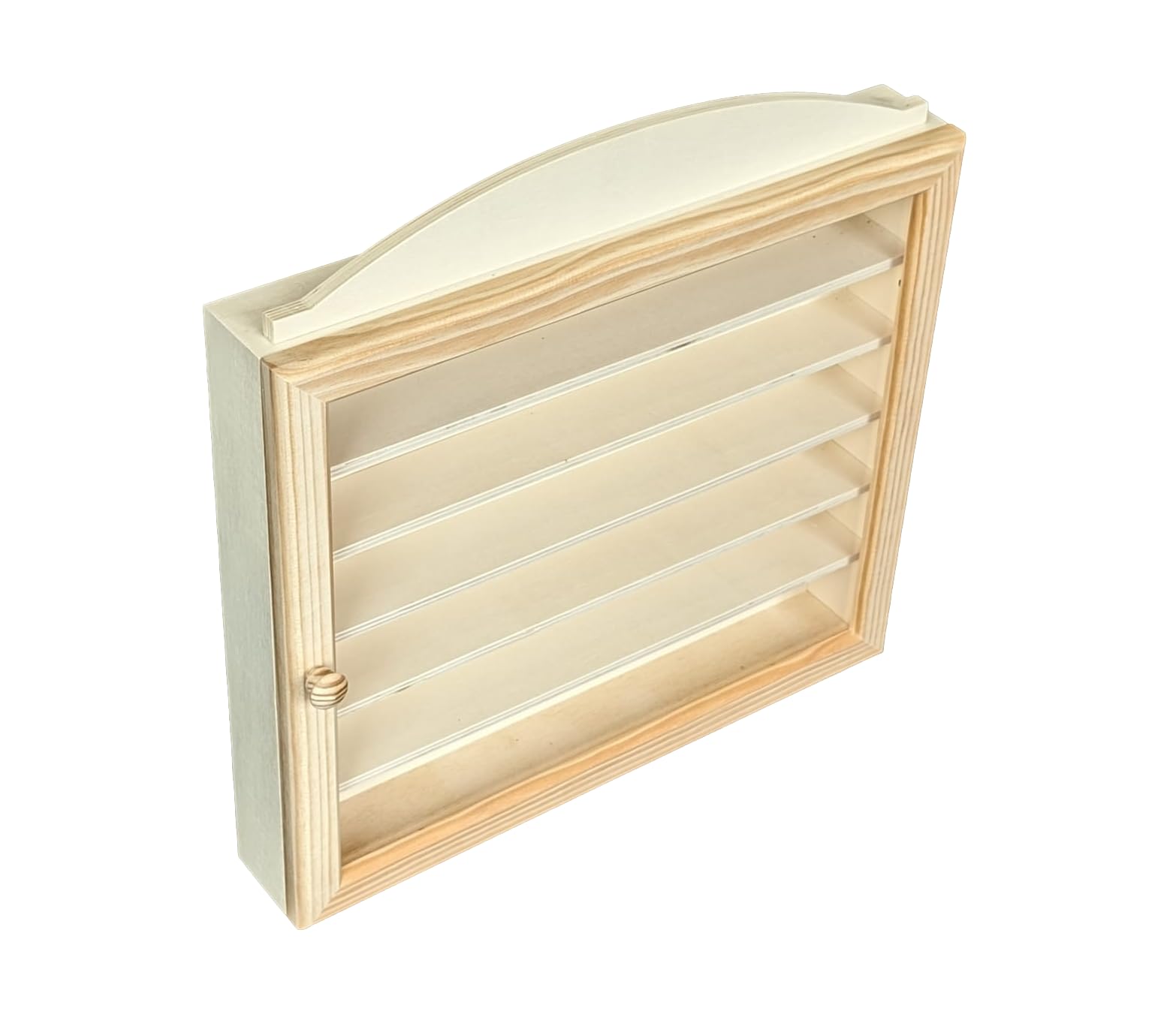 Greca - Vetrina per collezione, in legno, con 6 ripiani per diversi articoli, porta in vetro, in legno naturale, uso decorativo