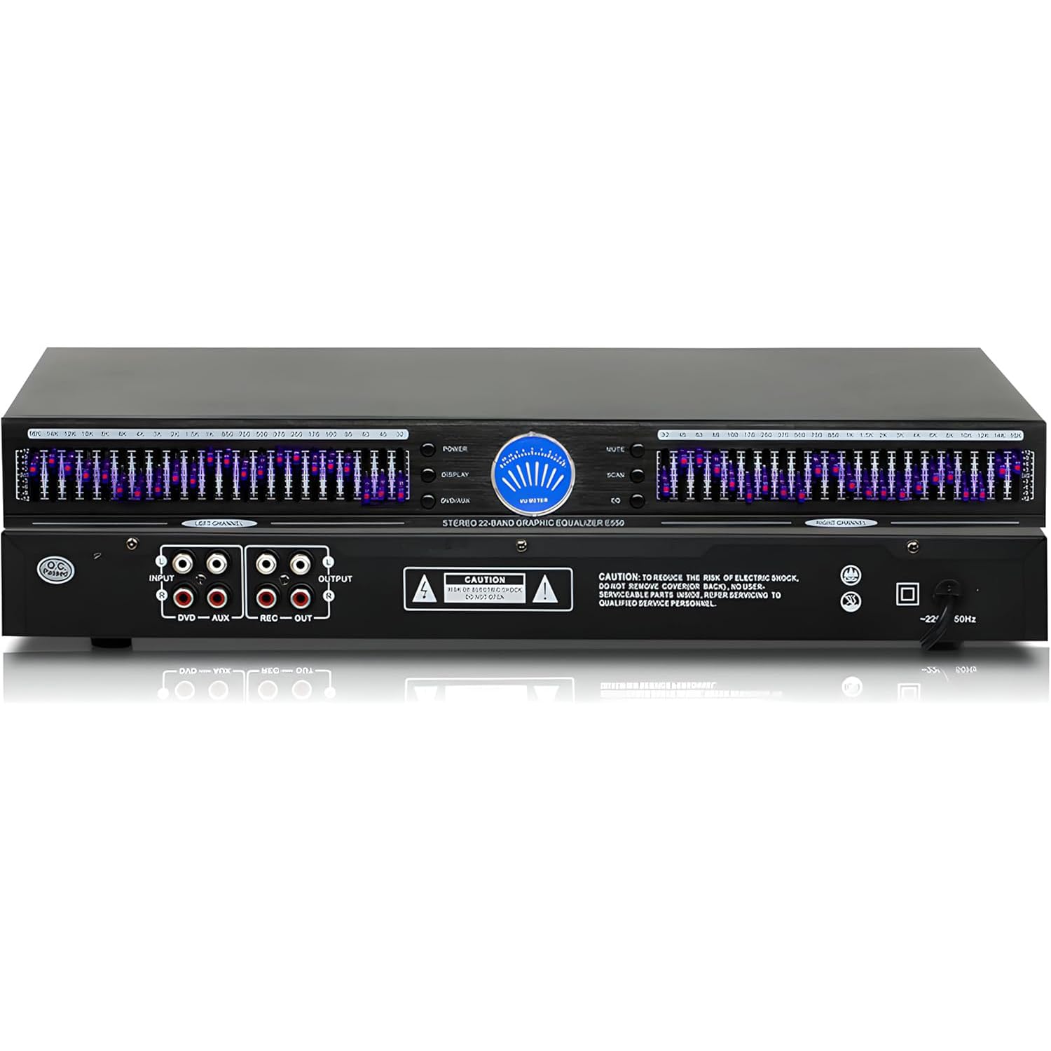 Equalizzatore audio, grafica stereo a doppio canale, 22 bande, 10 effetti preimpostati, regolabile basso/medio/alto, riduzione automatica del rumore, ideale per registrazione e palcoscenico