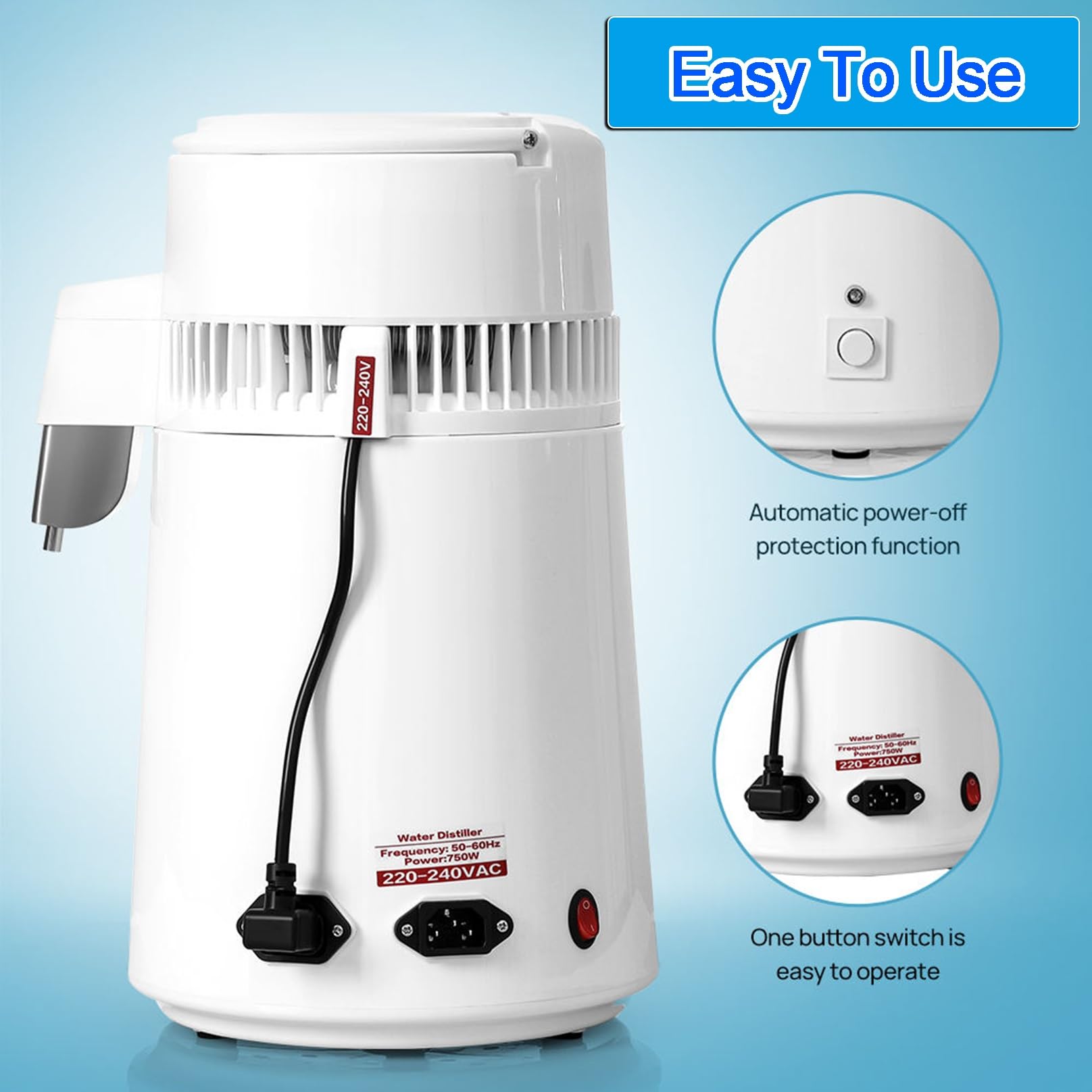 Máquina Destiladora De Agua De 4 litros, Destiladora De Agua Pura De 750W For Laboratorio, Encimera Doméstica, Oficinas, Clínica Dental