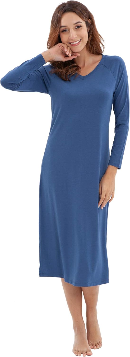 WiWi Nightgowns for Women Super Soft Viscose from Bamboo Long Sleeve Nightshirts Cooling Sleepwear Plus Size Nightshirts S-3X - Image 4