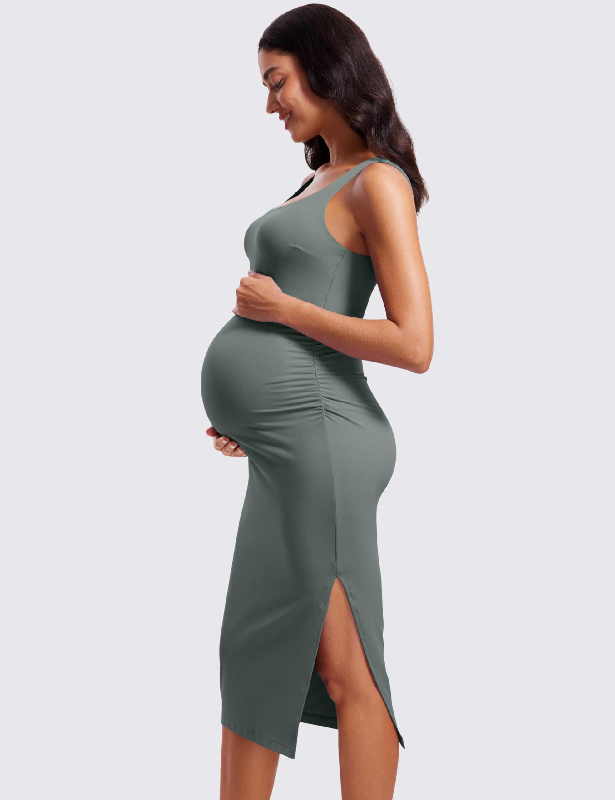 CRZ YOGA Sukienka ciążowa Butterluxe bez rękawów rozcięta marszczona z kwadratowym dekoltem dopasowana na co dzień na baby shower