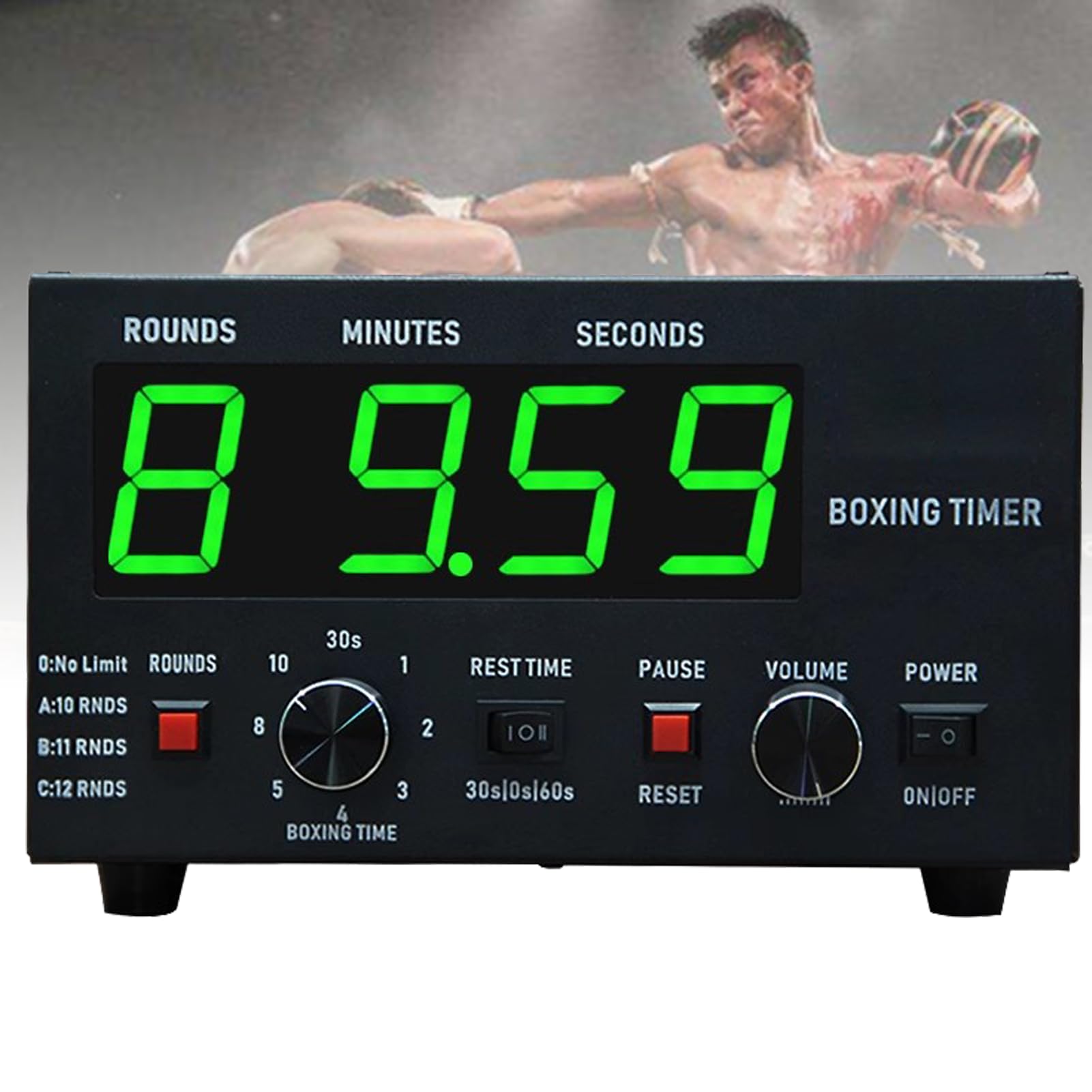 Timer a intervalli di boxe con cicalino regolabile, timer da palestra professionale per Muay Thai, MMA, allenamento kickboxing, round da 30 a 10 minuti, tempo di riposo 0/30/60 secondi
