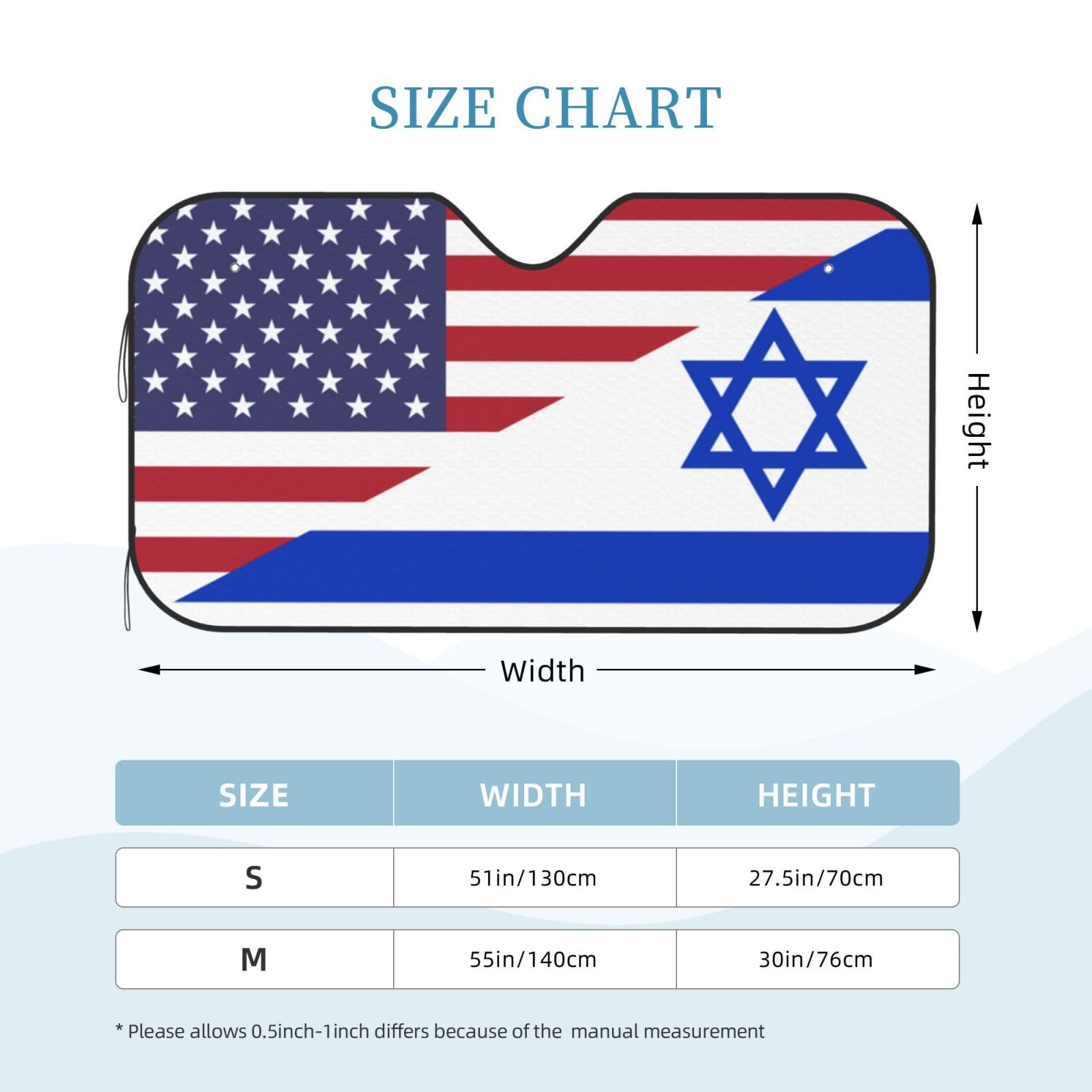 America Israel Friendship Flag Foldable Car Windshield Sunshade Blocks Heat and Sun Glare Uv Rays