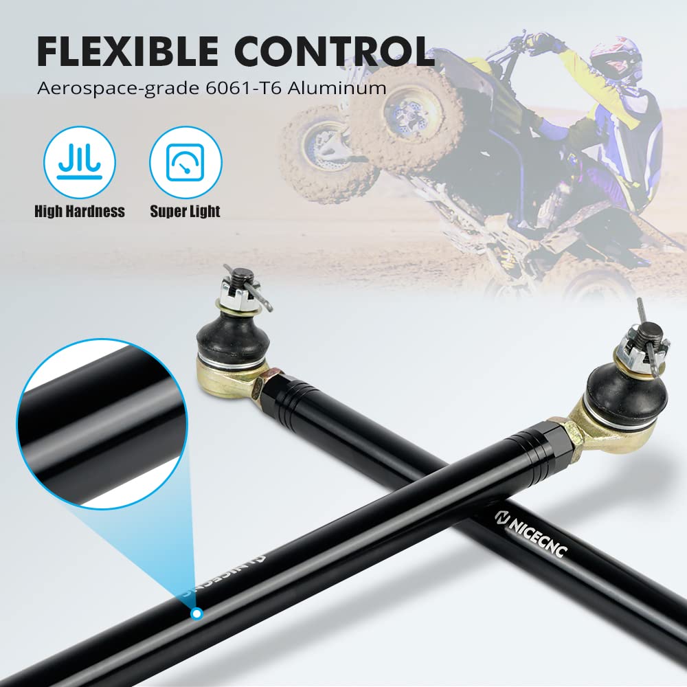 NICECNC Black Tie Rod Set For Yamaha Banshee 350, Big Bear, Wolverine - CNC Machined 6061 Aluminum & Chromoly