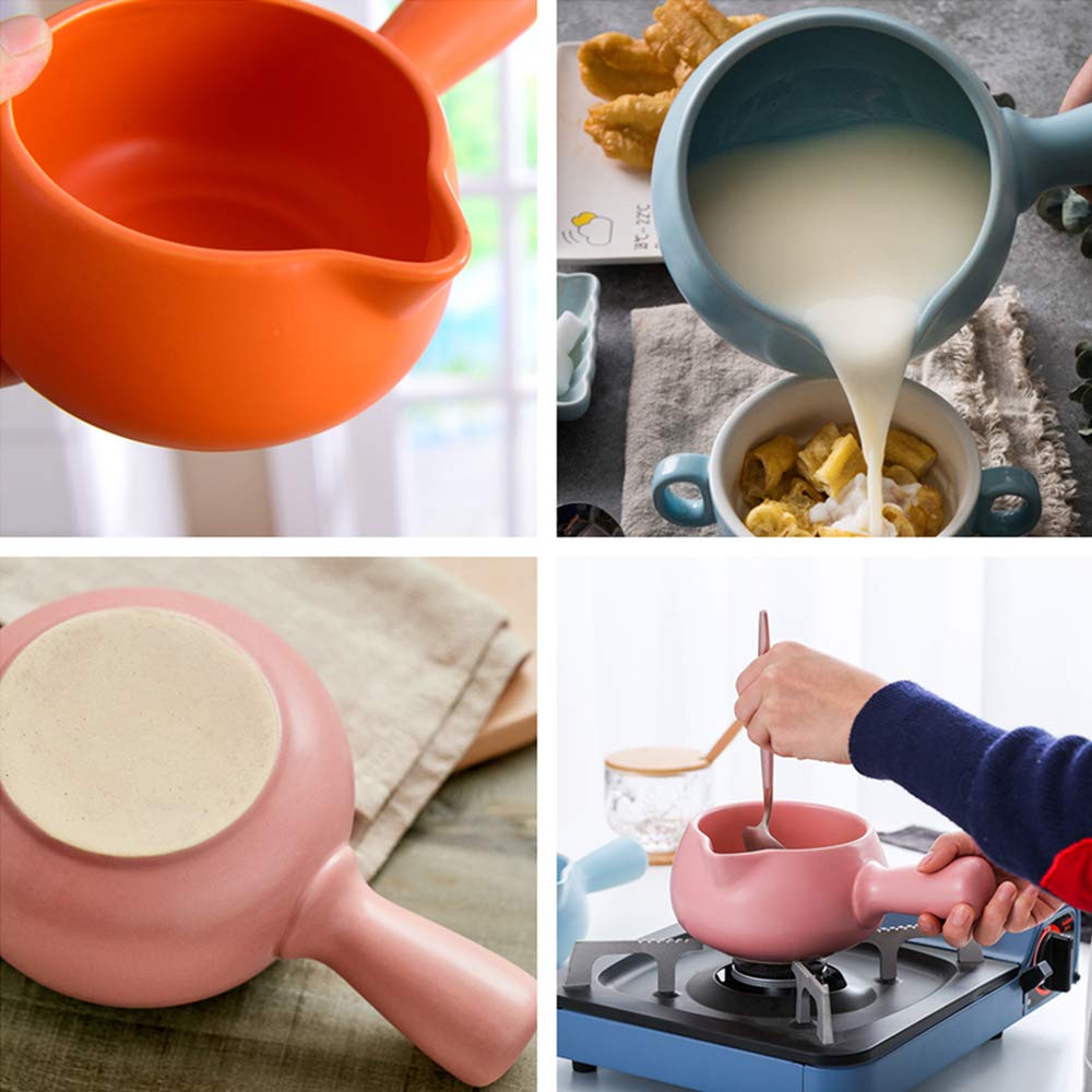 LOVIVER Mini Casserole Émail 500 Ml Rose – Chauffe-Lait Beurre Café, Poignée Bois, Anti-Adhésive Petite Casserole Induction