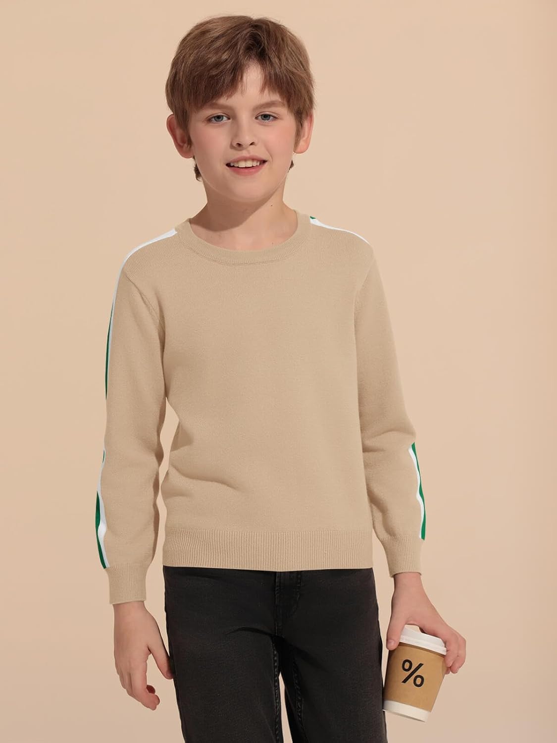 Haloumoning Boys Striped Long Sleeve Sweater Kids Fashion Crewneck Knit Pullover Fall Clothes 5-14Y - Image 2