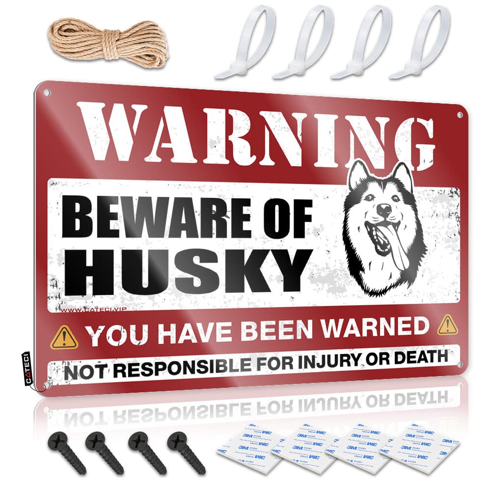 HELIOFORGE Funny Street Signs Beware Of Husky Tin Sign Funny Man Cave Signs Garage Tin Sign(30X40CM)