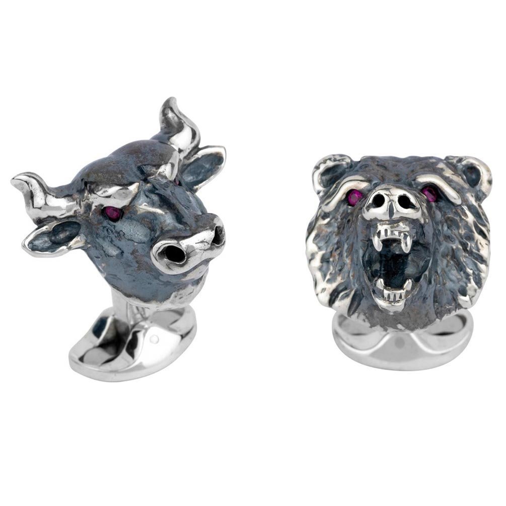 Men's Bull and Bear Cufflinks - Silver