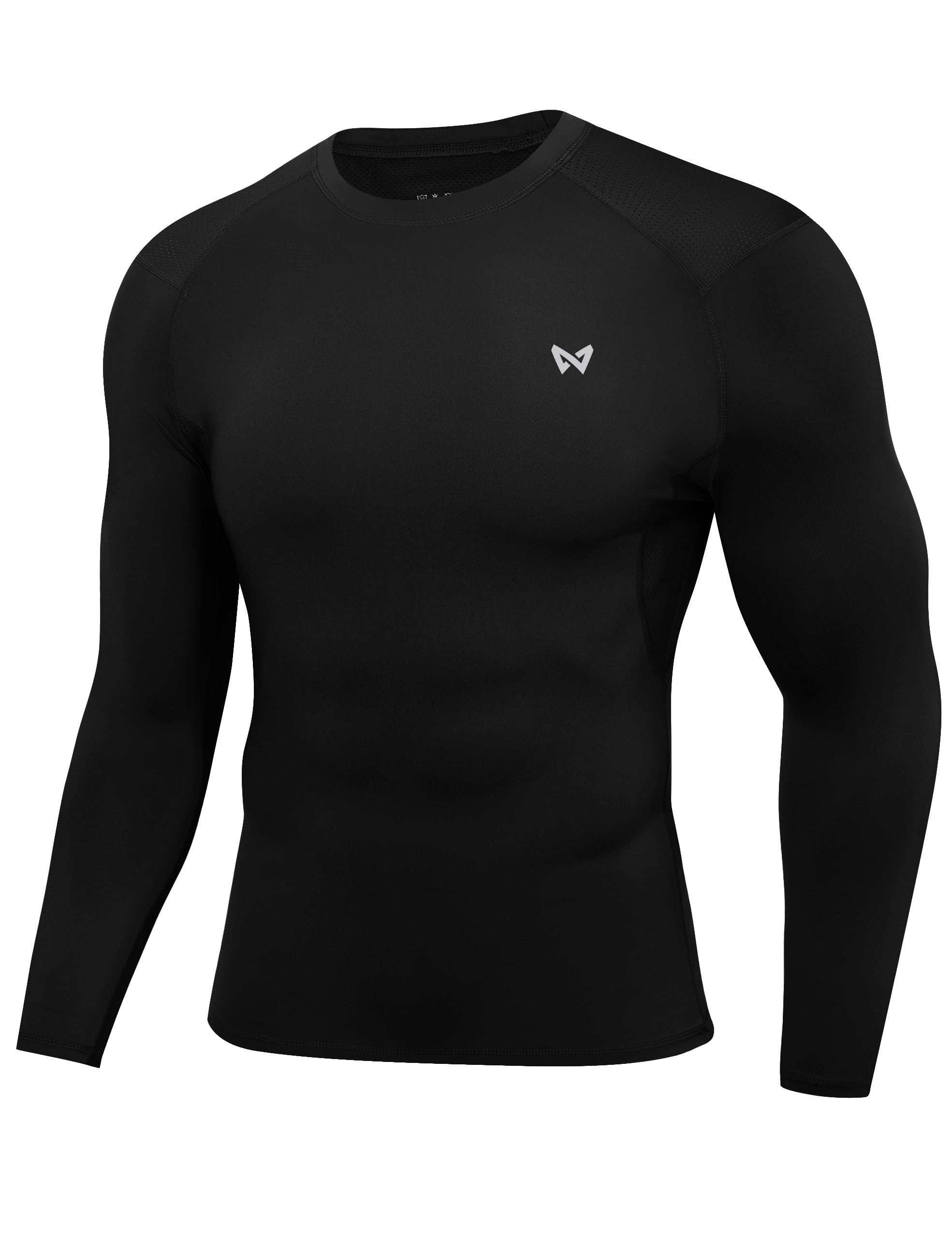 WISMBOX Herren Kompressionsshirt Langarm, UPF 50+ Funktionsshirt Sport | Atmungsaktives Mesh, Schnelltrocknend, 4-Wege-Stretch, Für Fitness, Laufen, Fußball Und Radfahren