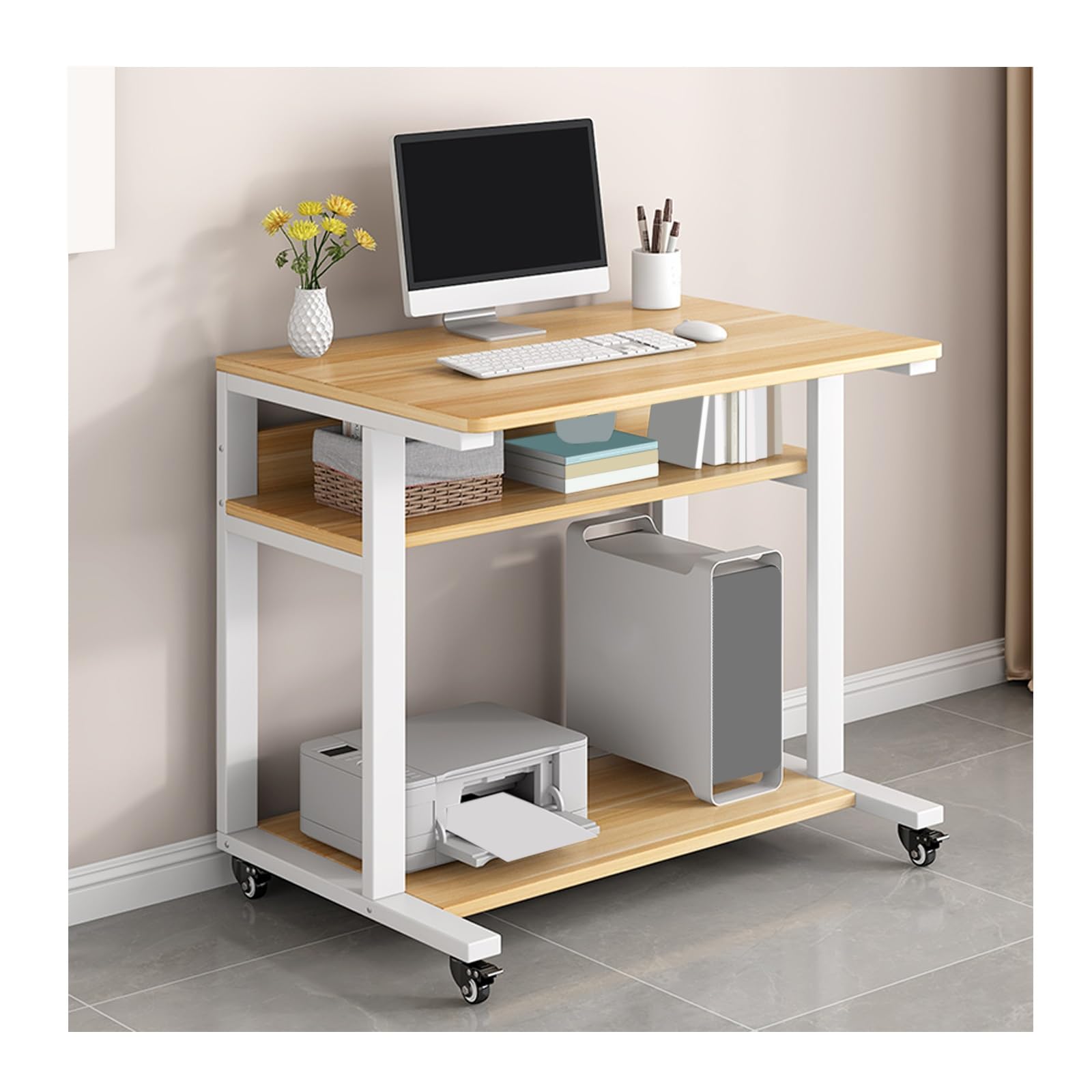 Bureau d'écriture à roulettes 3 niveaux rangement polyvalent gain de place