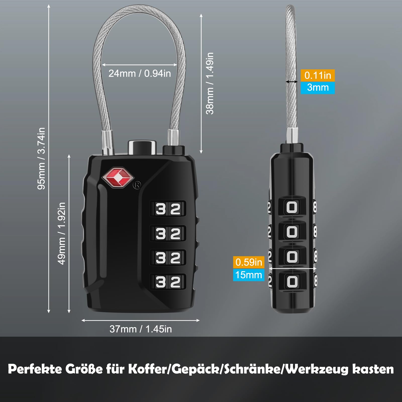 Lot De 2 Cadenas TSA Diyife à Code 4 Chiffres - Serrure Valise Noire Avec Câble Flexible