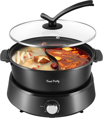 Food Party Olla eléctrica de doble cara 110 V 1350 W antiadherente 4L Fondue Pot Pot con divisor para 2-6 personas