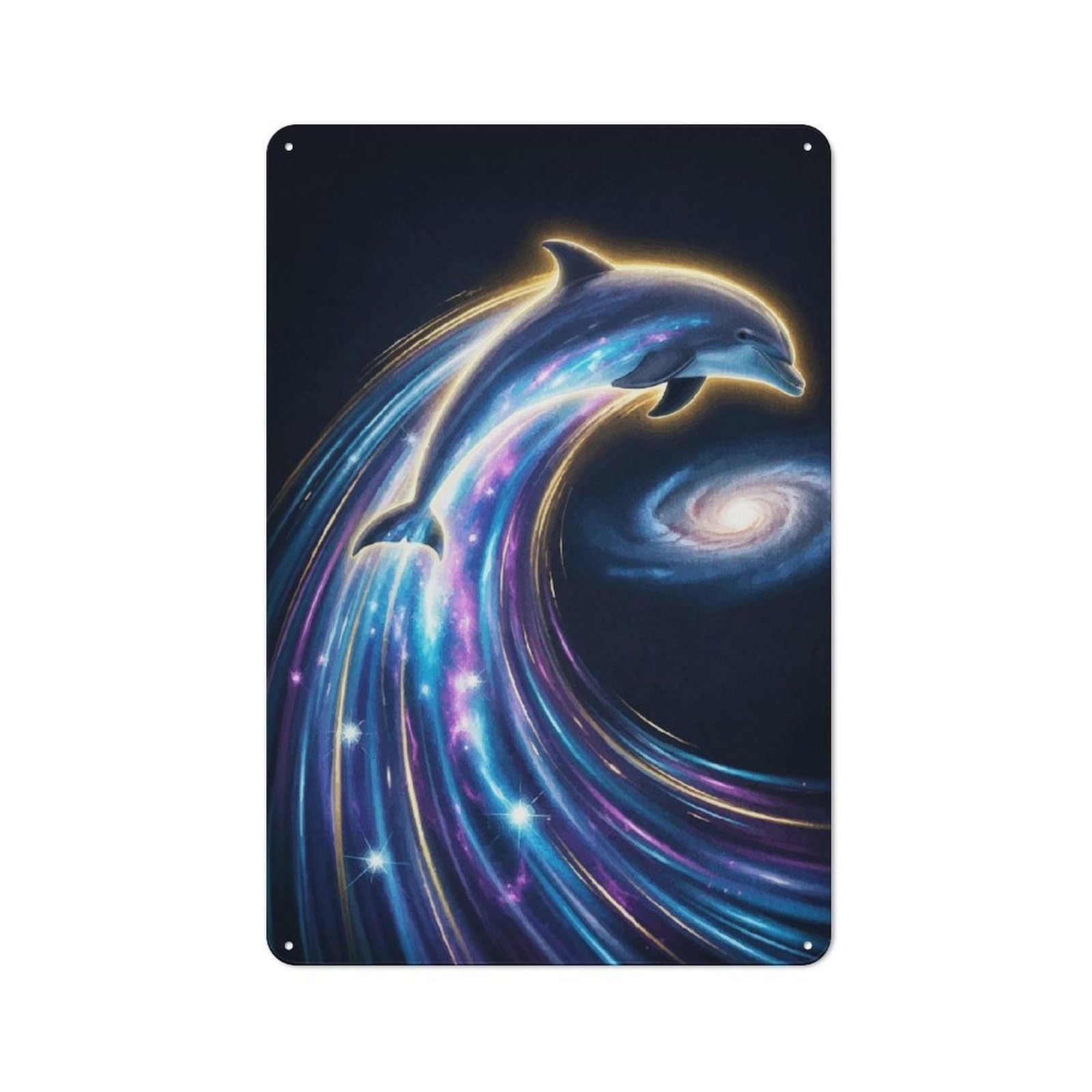 Rustic Vintage Metal Sign 30x20cm Featuring Cosmic Dolphin Wave, Home Bar Decor for Cafe, Pub, Workshop Or Home Bar