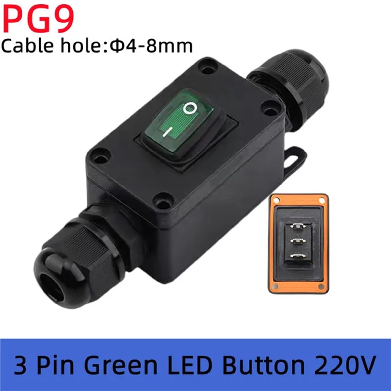 1 szt. IP65 wodoodporny 10 A wytrzymały duży kabel liniowy włącznik/wyłącznik maks. AC3 ~ 220 V wskaźnik LED (zielony przycisk LED)