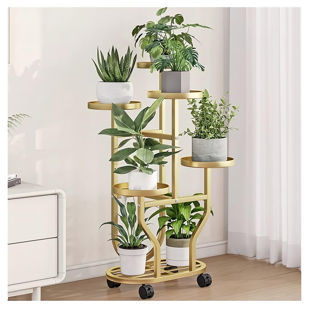Support à plantes en métal intérieur 5 niveaux | Présentoir à fleurs au sol avec roulettes