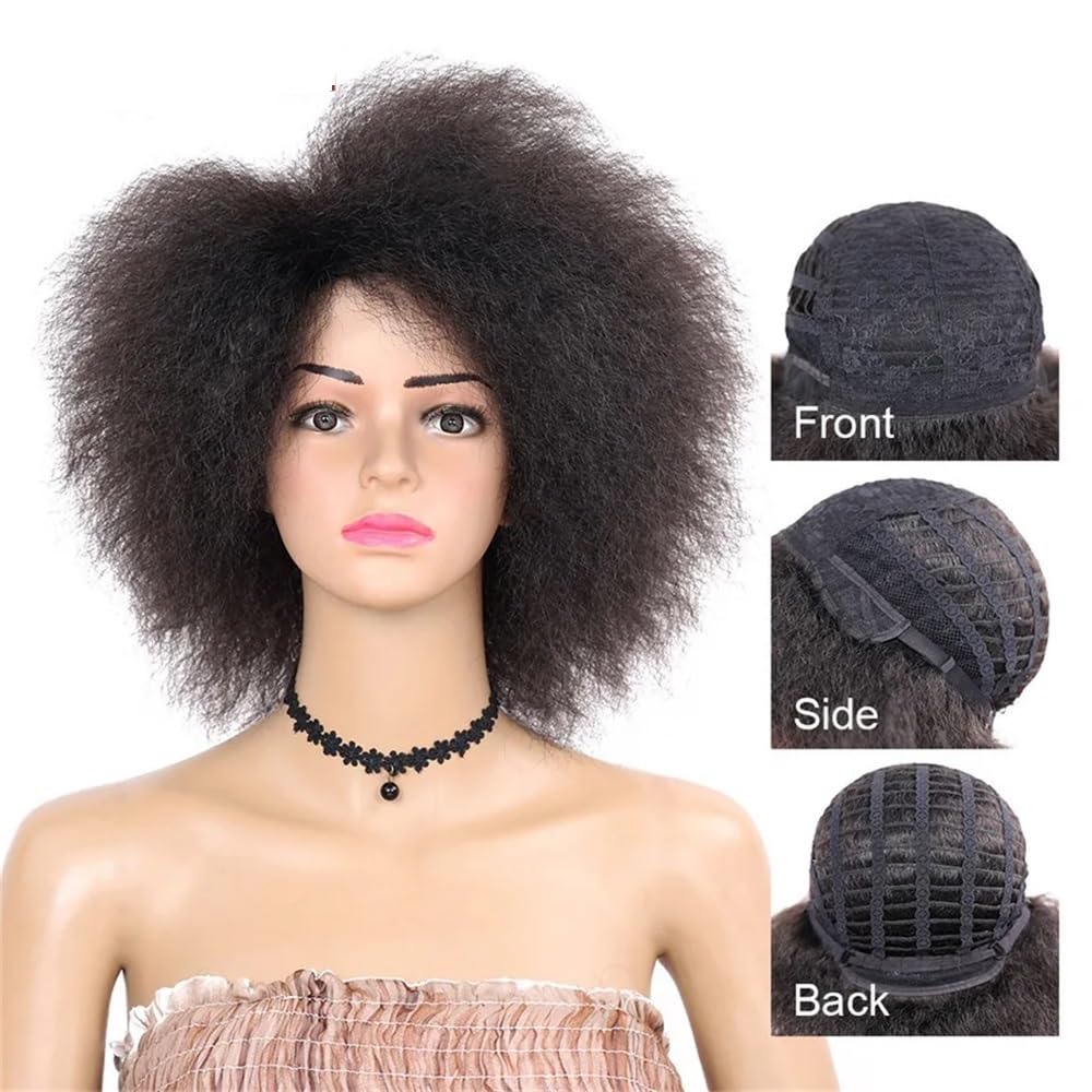Peruki afro dla kobiet, syntetyczne peruki odporne na wysokie temperatury, 15 cm, naturalny wygląd, puszyste, gęstość 130. (Brown)
