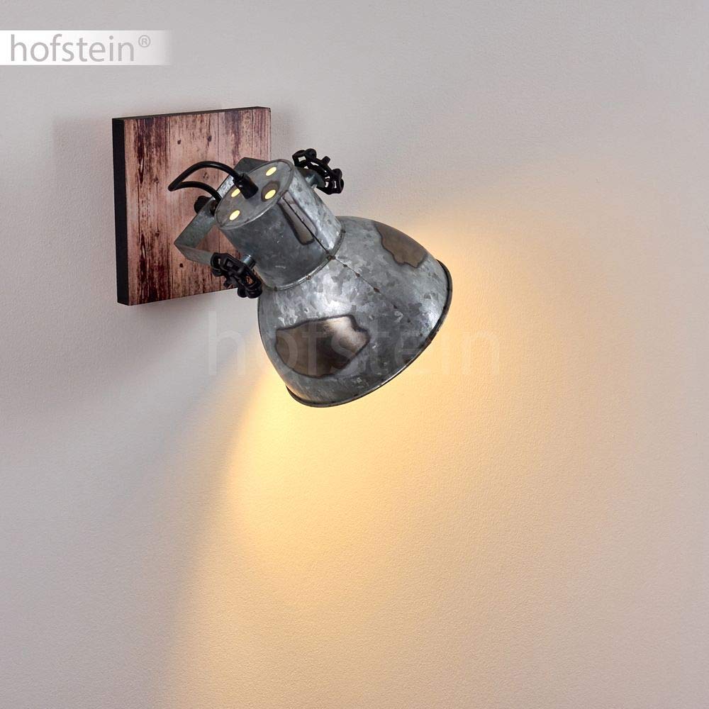 Wandleuchte Hora, verstellbare Wandlampe aus Stahl in Schwarz/Silber m. Holzoptik, 1-flammig, 1 x E27-Fassung, Wandspot im Retro/Vintage Design m. Gitter-Optik, ohne Leuchtmittel