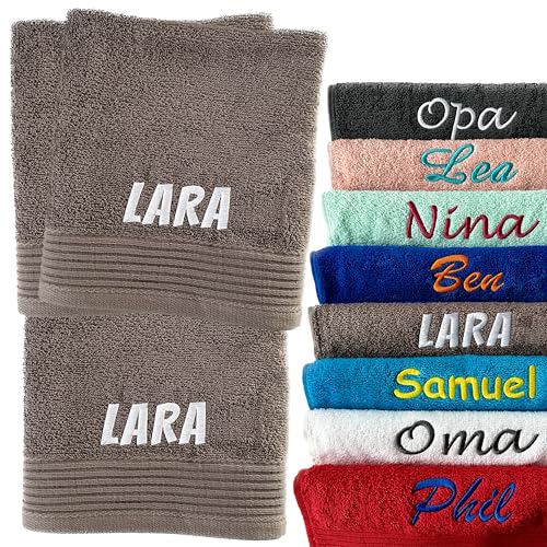 Schnoschi Handtuch 3er Set braun 30 x 50 cm Gästehandtuch personalisiert mit Namen, Motiv, Initialen oder Wunschtext Bestickt, 100% Baumwolle, 450 g/m²