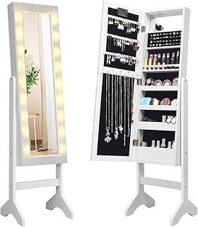 12 Bedroom Dressing Mirror Ideas for Light Space and Elegance 8 Giantex Standing Jewelry Armoire with 18 LED Lights Around the Door, Lar...