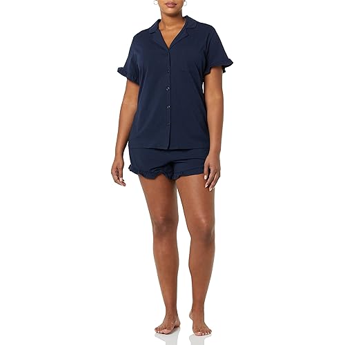 Amazon Essentials Women's Cotton Modal Piped Notch Collar Pajama Set (Available in Plus Size)