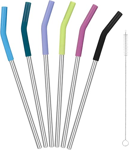 Sursip Juego de 6 popotes reutilizables de acero inoxidable con silicona, popotes de 0.315 pulgadas de ancho para batidos de frutas, 6 popotes de disponible en Yaxa Peru