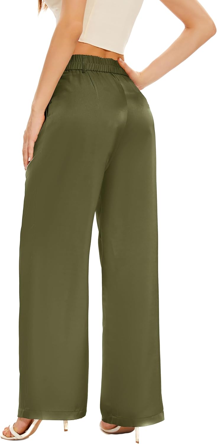 FUNYYZO Women Stain Wide Leg Pants High Elastic Waisted Casual Business Work Trousers Long Straight Suit Pants - Image 5