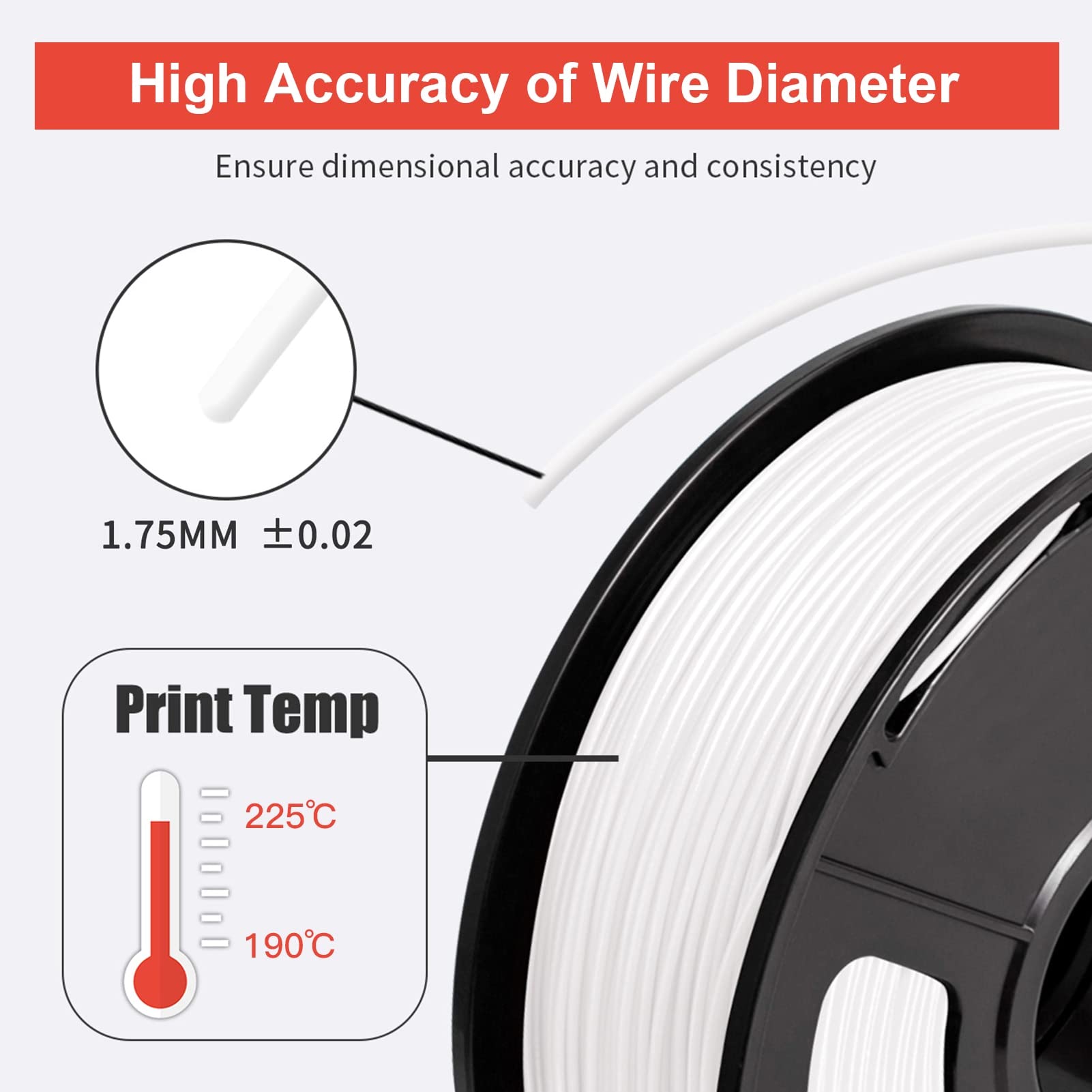 Filament pour imprimante 3D, Précision dimensionnelle multicolore lumineuse du filament 1.75mm de PLA d'imprimante 3D ±0.02mm(Glowing Orange)