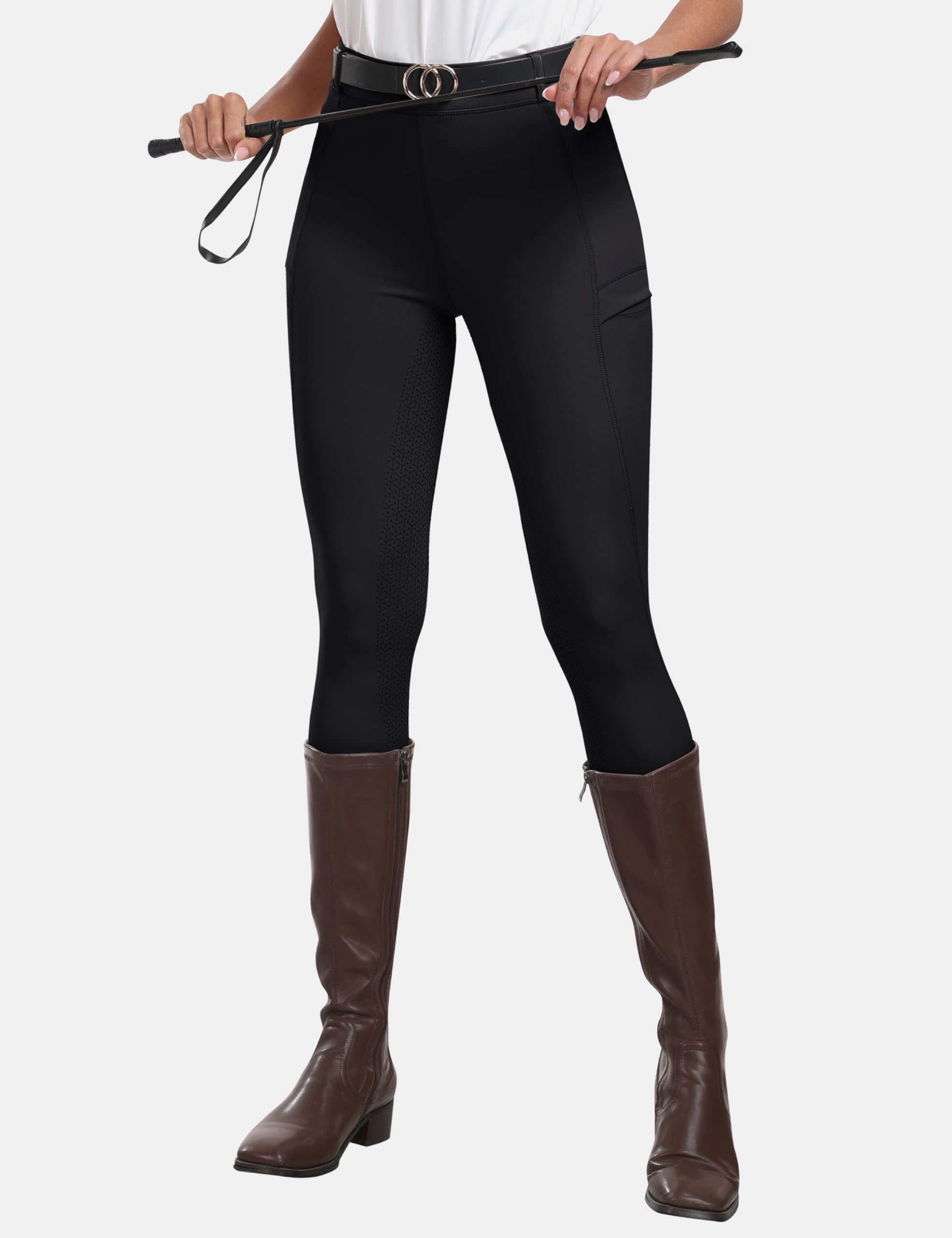 MoFiz Damen Reitleggings Silikon Vollbesatz Reithose Vollbesatzreithose High Waist für Reitsport Reitstretchhose mit Tasche