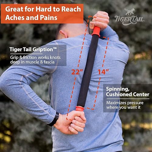 Miniatura 2 de Tiger Tail Rodillo portátil de 22 pulgadas, de mano, rodillo de espuma de tejido profundo, masaje corporal y herramienta de liberación miofascial