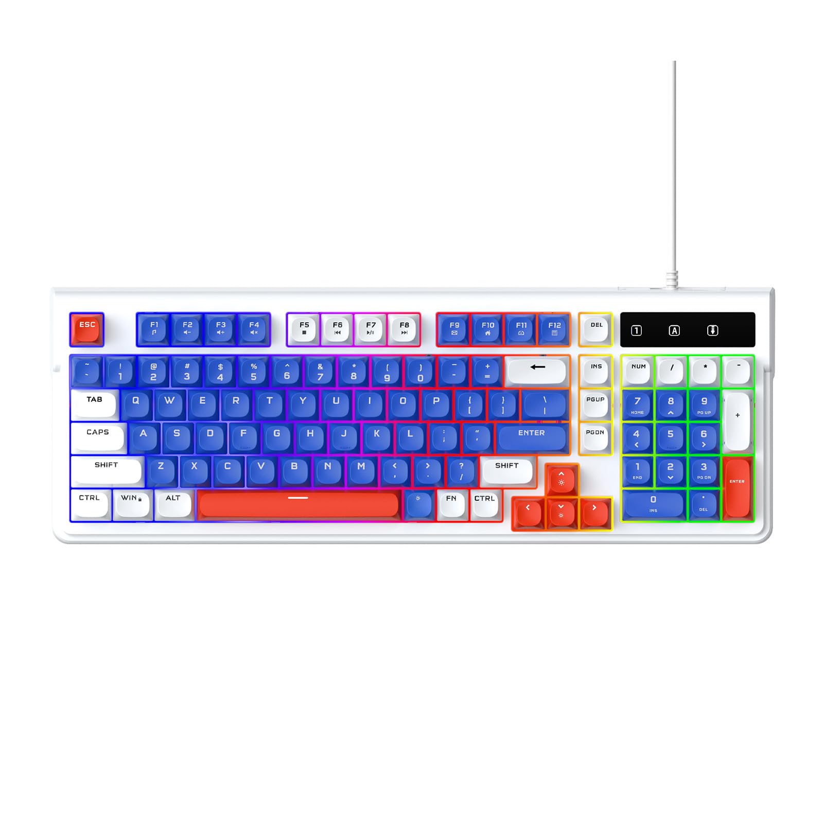 Irfora Podświetlana RGB Klawiatura do Gier i Mysz Combo Kompaktowy Układ Przewodowe Ciche Klawisze USB na PC 98SE/ME/2000/XP/Vista/7/10 dla Graczy (Biały Niebieski)