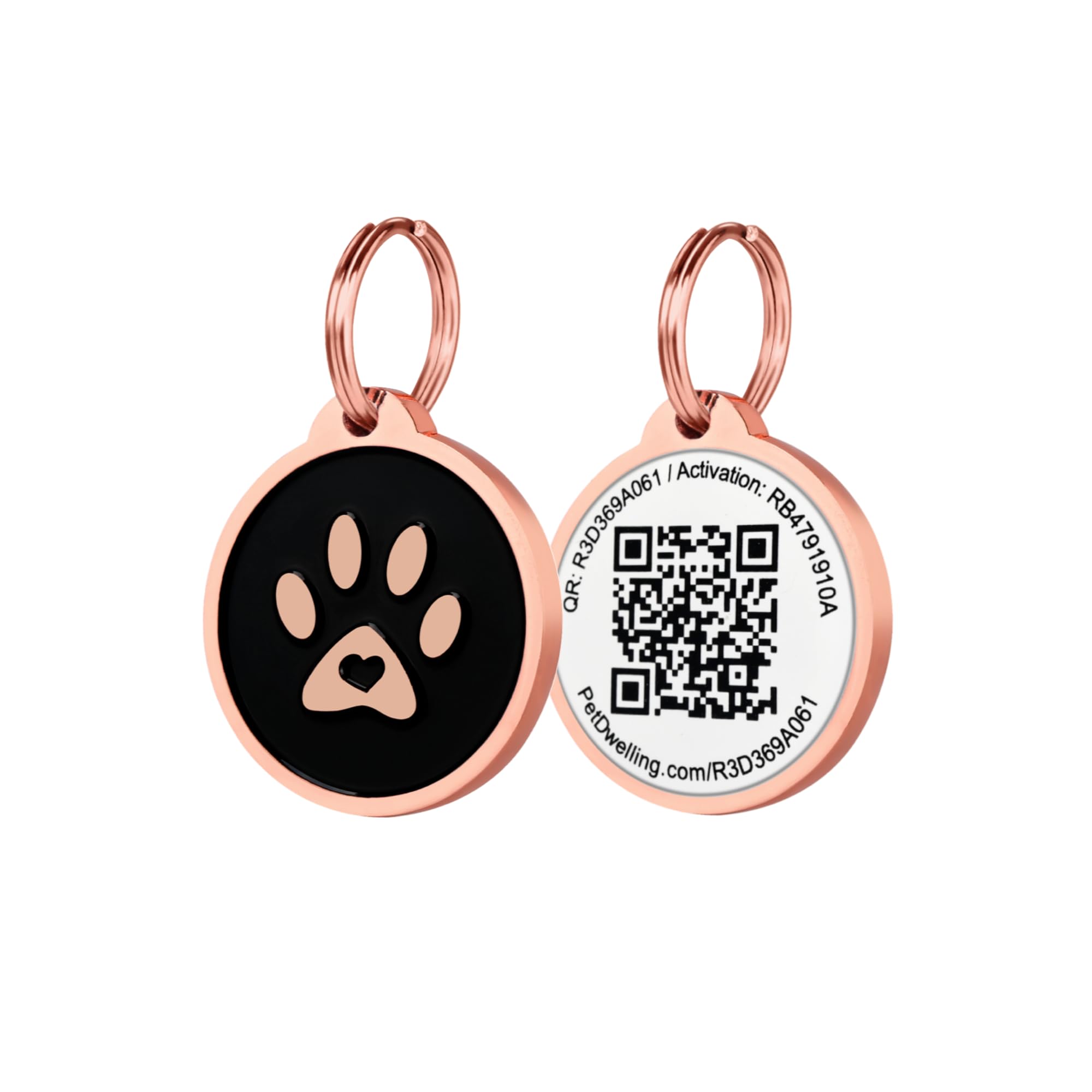 Pet Dwelling QR Code Pet ID Tag – Smart Dog & Cat ID Tags for Pet Safety, Free Personalized Online Profile, Instant Scan Alerts, AI Insights (Lux Rose Gold Black Paw)