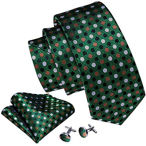 Image of Barry.Wang Ties for Men Silk Tie Sets Polka Dot Woven Necktie Pocket Square Cufflinks Business Wedding