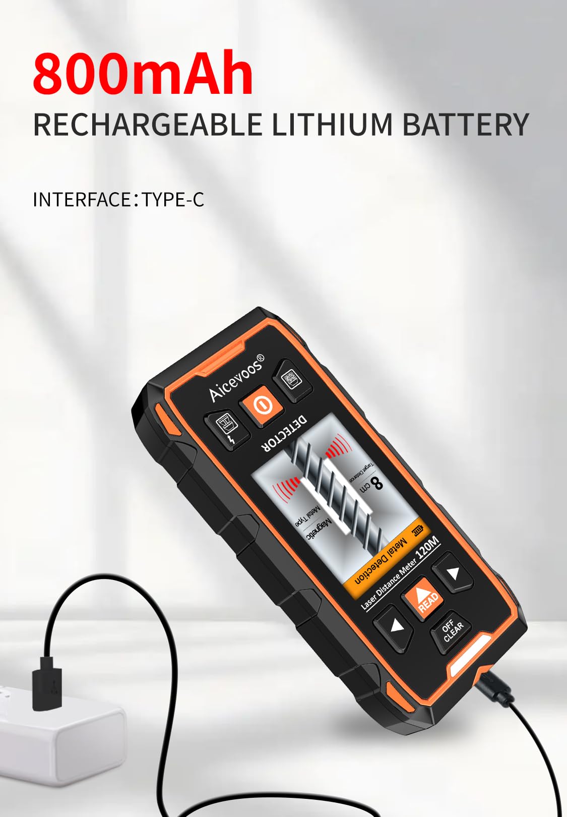 Escáner de Pared - Detector Cables Tuberias 2 en 1 y 393ft Medición Láser con Pantalla LCD para Detectar Madera, Metal, Cables en la Pared y Magnéticos o No Magnéticos