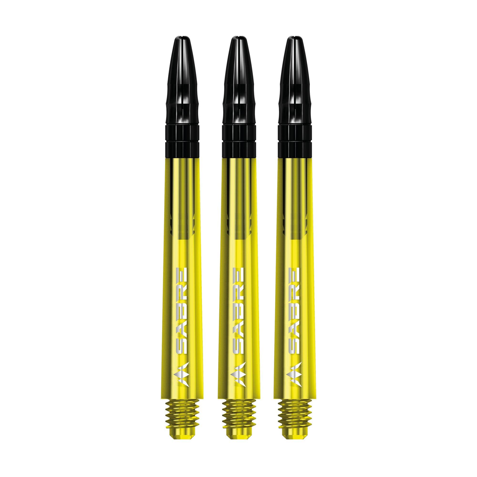 Mission Darts Sabre Shafts | Durable Polycarbonate Stems with Black Aluminium Top | 3 Sets of 3 Shafts | Yellow | Medium (S1560)