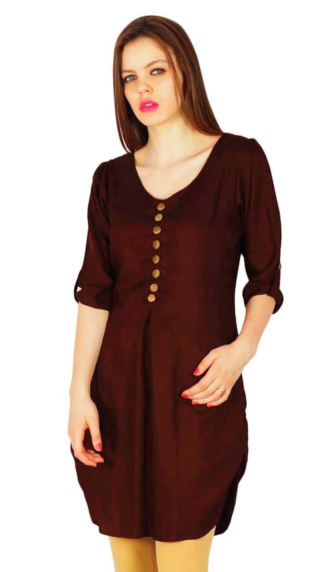 Phagun Indian Designer Bollywood Kurta Women Ethnic Kurti Rayon Top Tunic Dress Maroon