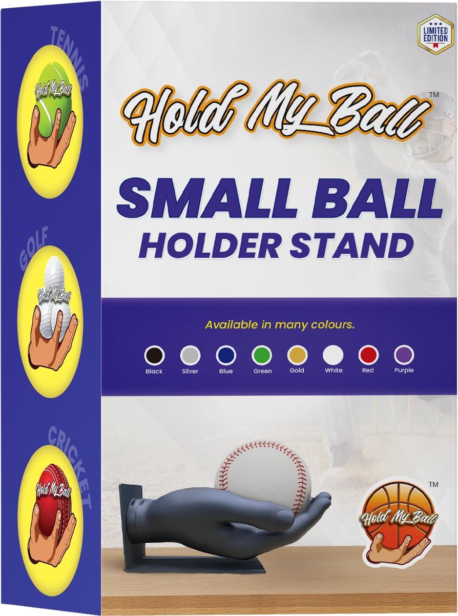 Small Hand-Sculptured Ball Holder & Stand - Compact Rack for Baseballs, Tennis Balls, or Cricket Balls - Durable Sports Display Organizer, Non-Slip Table Stand for Storage, Man Cave, or Sports Room