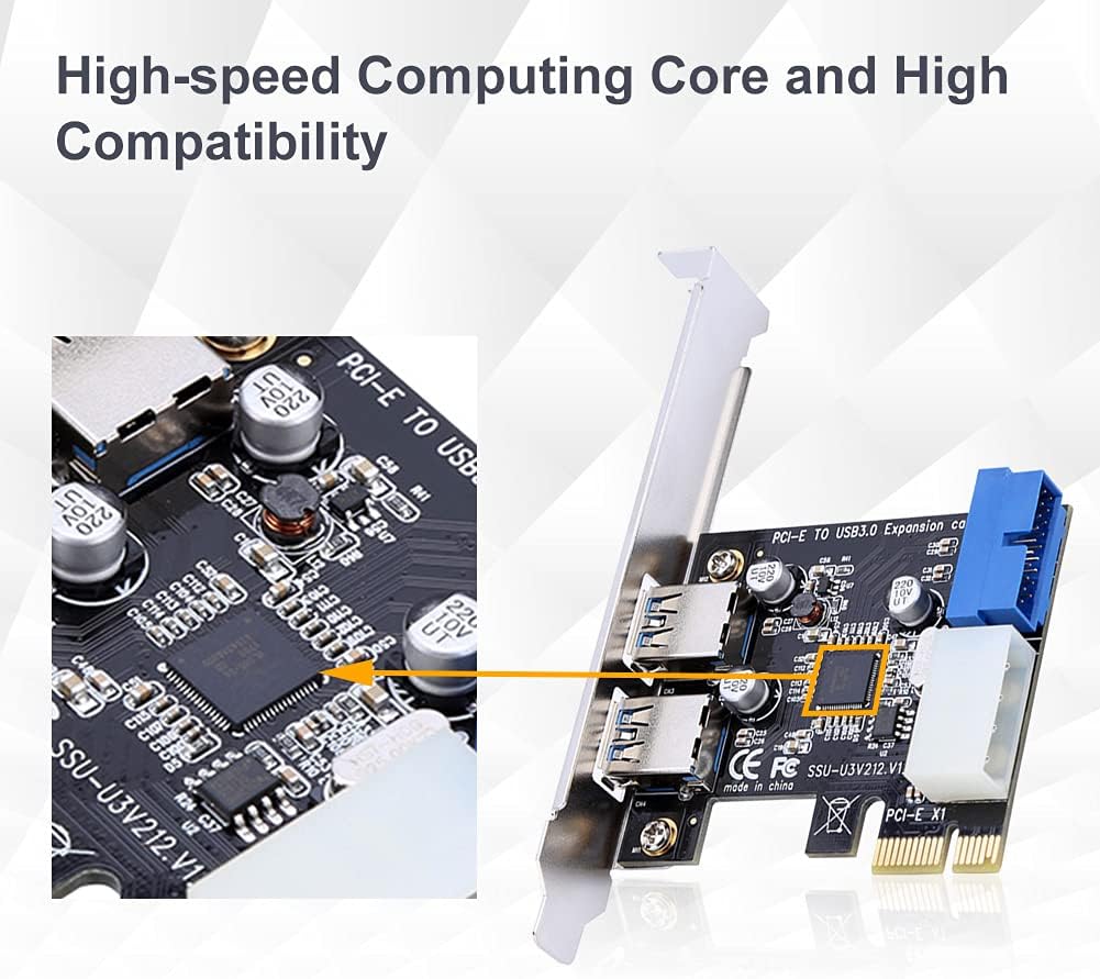 PCI-E to USB 3.0 PCI Express Card, 5 Gbps 2-Port PCIe to USB Expansion Card Adapter with Front 19PIN Power Connector Interface for Desktops
