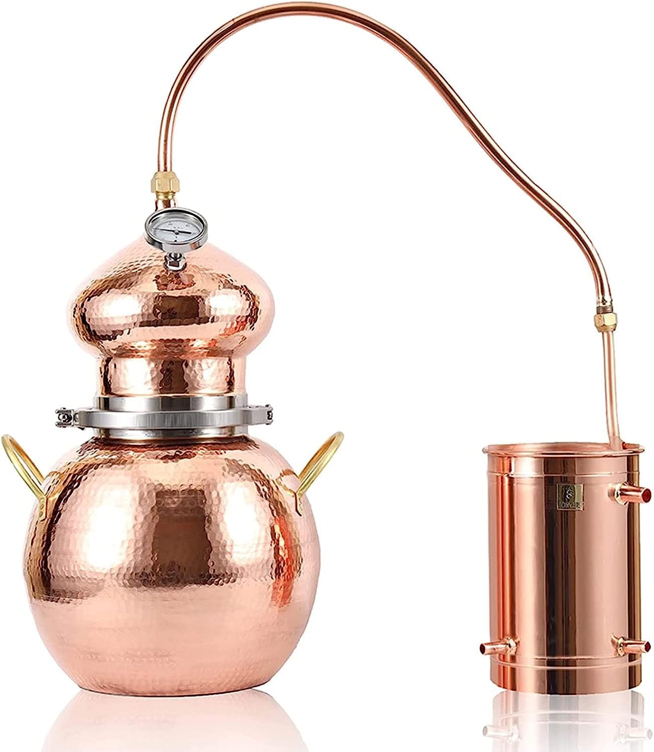 Home Moonshine Still Distiller 10 Liter Moonshine Still, Pure Copper Small Still Set with Thermometer and Pump Hose, for Home Brewing DIY Whisky Wine Brandy Making
