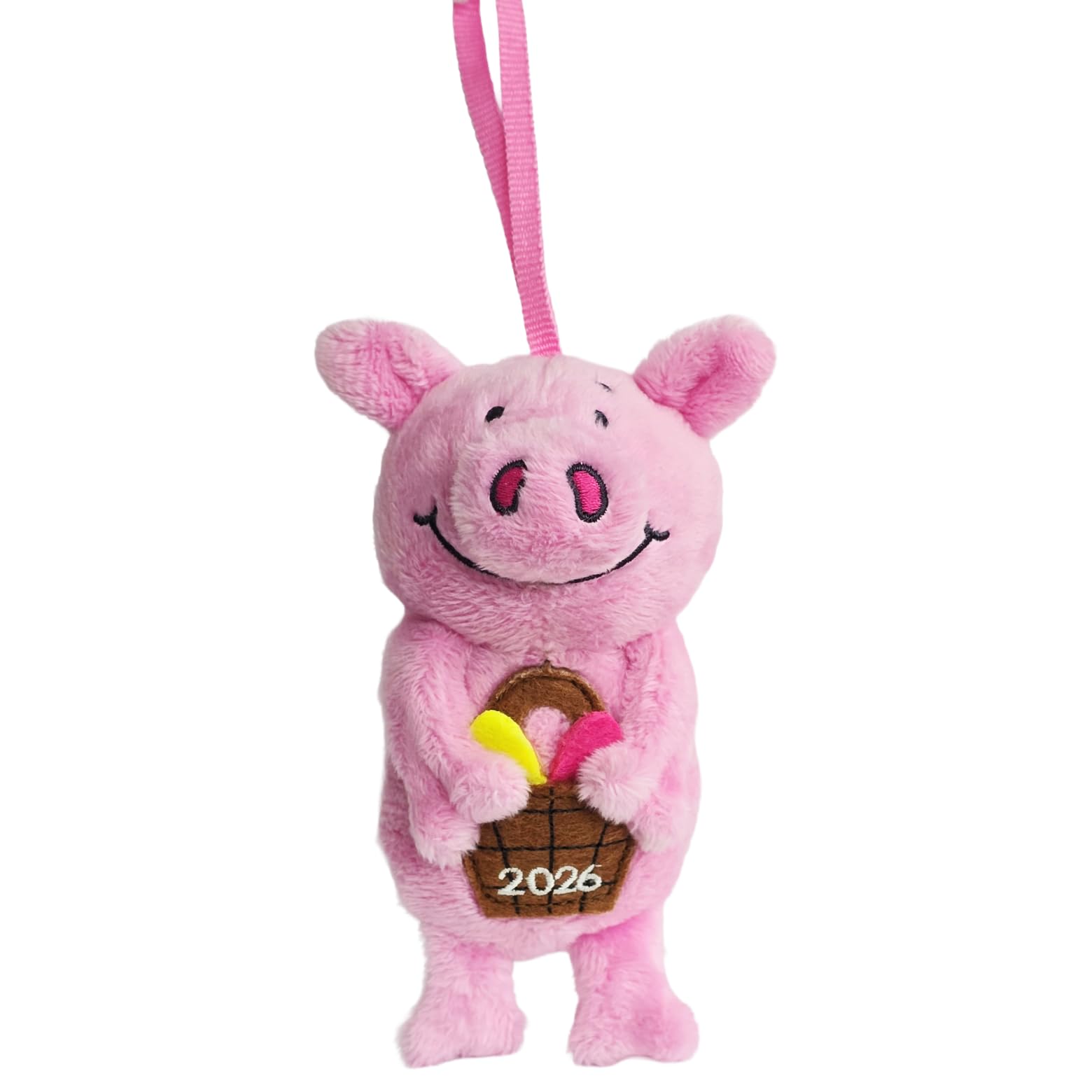M&S Hanging Percy Pig Easter Decoration 2026, Soft Plush Figure with Applique Basket of Eggs