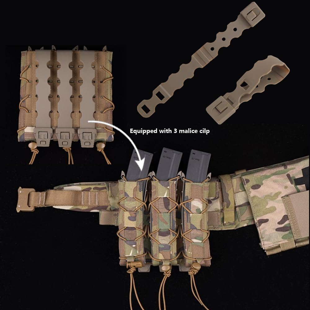 Extended Triple 9mm Magazine Holster,Tactical MOLLE Quick Pull Pistol Magazine Pouch, SMG PALS Malice Clip for .45/ MP5/ MP7