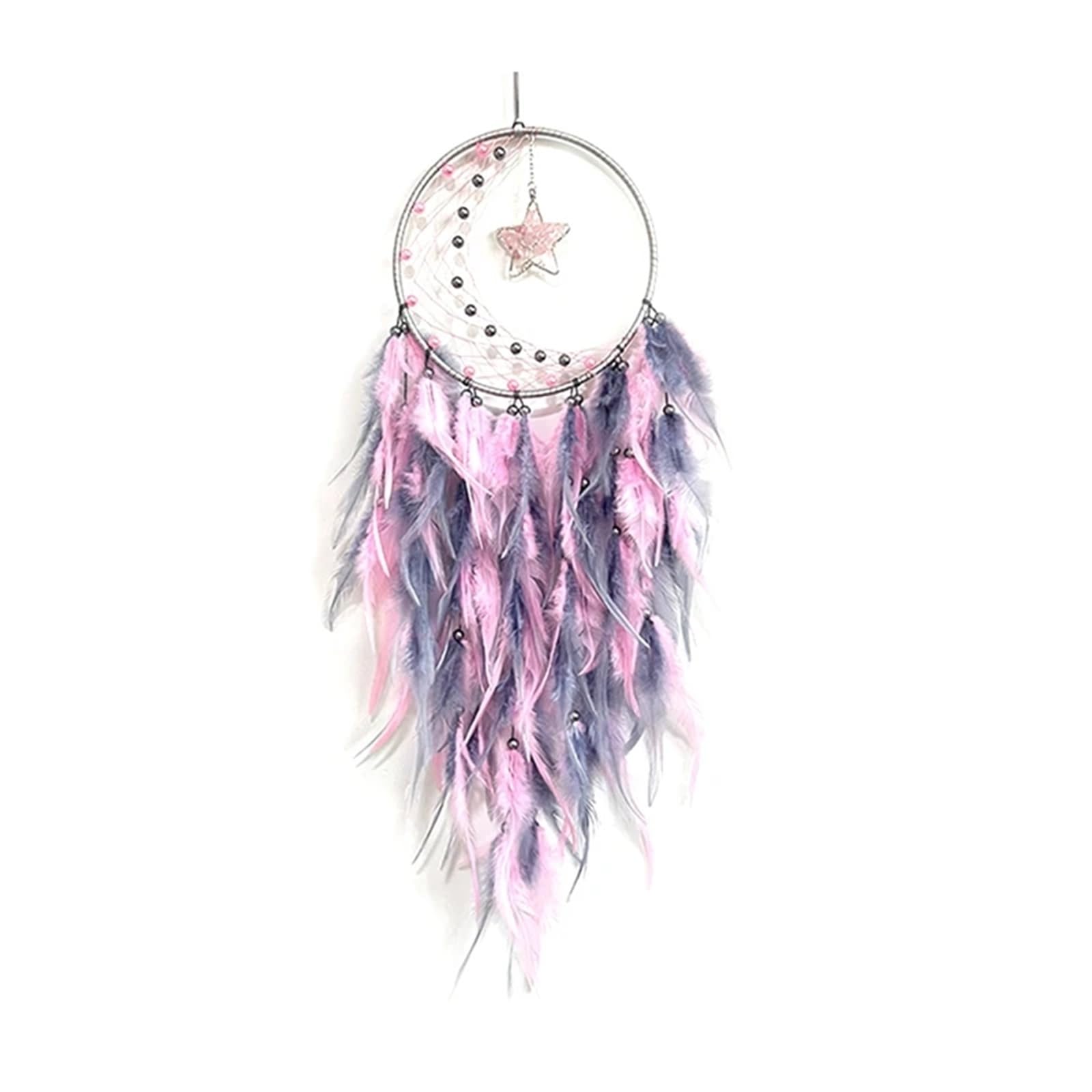 Dream Catchers Feather Dream Catcher For Bedroom, With Star Pendant, For Wall Hanging Craft Gifts(Pink)