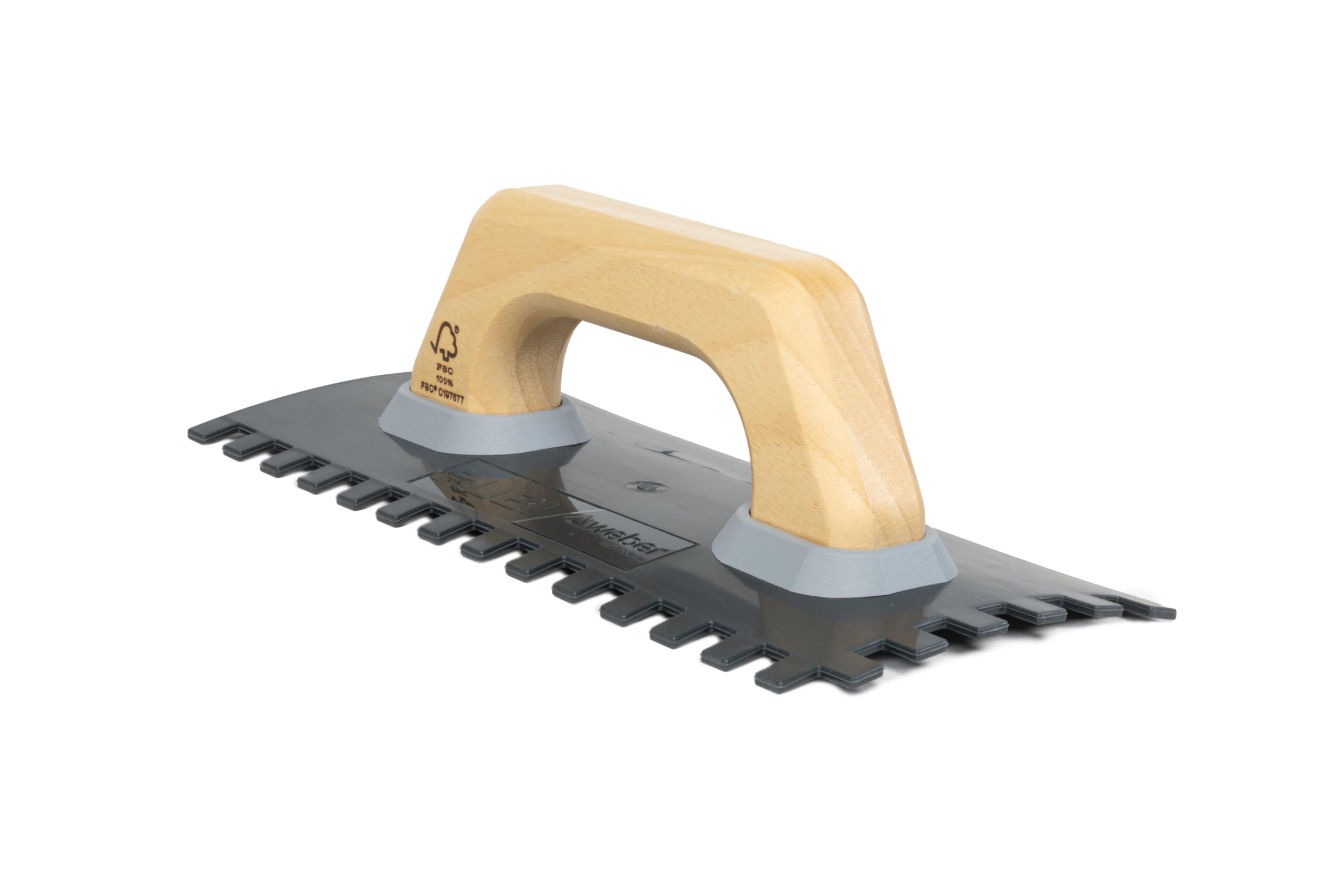 TECH-FLEX 10x12mm Serrated Trowel with Ergonomic Wooden Handle | Lightweight Tool for Gel and Flex Ceramic Adhesives | Curved Anti-Rust Rubber