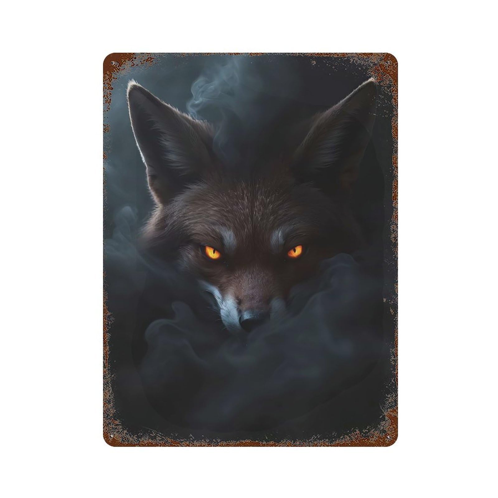 Vintage Rust Metal Sign with Wild Fox Halloween Poster Design 15.7"x11.8", for Shed, Workshop And Garage Wall Decor, Classic Wall Plaque