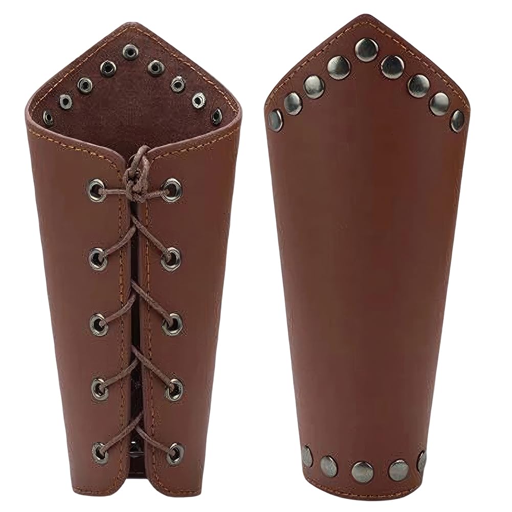 CALFOVERA 2PCS Medieval PU Leather Knight Arm Gauntlets Adjustable Viking Leather Bracers Renaissance Arm Guards Vintage Wrist Bracelets Cuff Wristband for Cosplay Halloween Men Women(Brown)