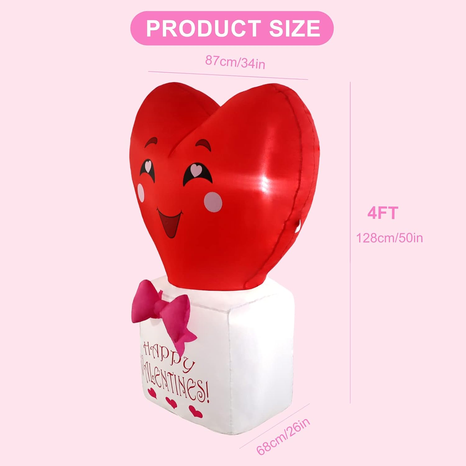 Valentines Day Inflatable Yard Decorations, SHDEJTG 4 Ft Light up Love Heart Blow up Outdoor Decor for Garden Indoor Lawn Wedding Party Valentines Gifts